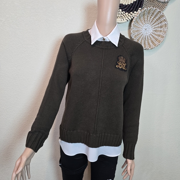 LAUREN RALPH LAUREN Womens Sweater Layered Bullion Patch Logo Brown Small - Picture 10 of 16
